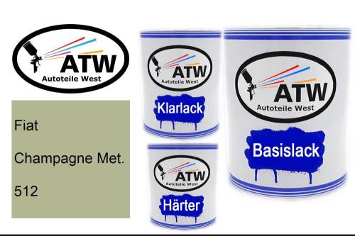 Fiat, Champagne Met., 512: 1L Lackdose + 1L Klarlack + 500ml Härter - Set, von ATW Autoteile West.